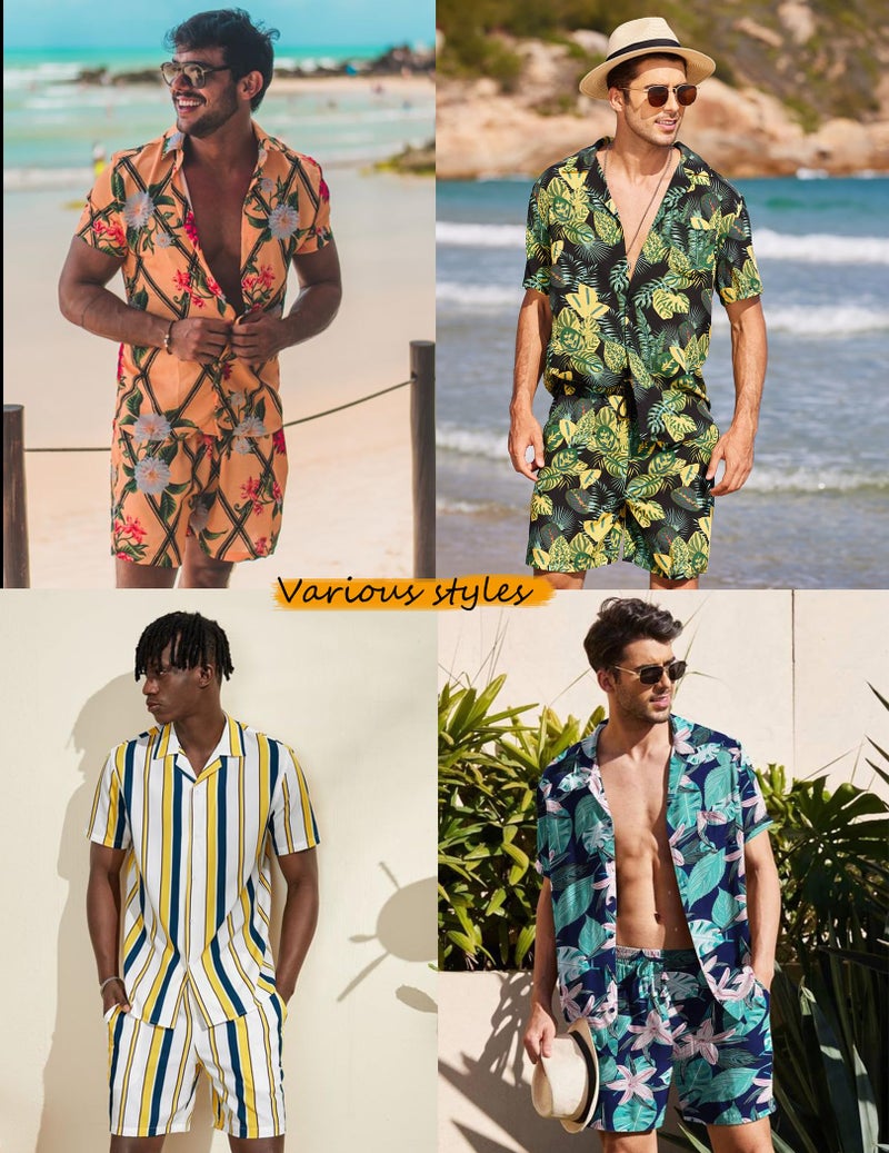 COOFANDY Men's Flower Shirt Hawaiian Sets Casual Button Down Short Sleeve Shirt 2 Piece Short Set Cuban Shirts and Pants - Image 2