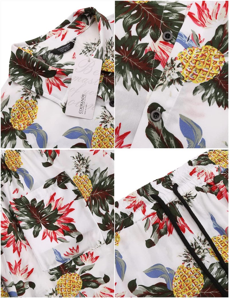 COOFANDY Men's Flower Shirt Hawaiian Sets Casual Button Down Short Sleeve Shirt 2 Piece Short Set Cuban Shirts and Pants - Image 5