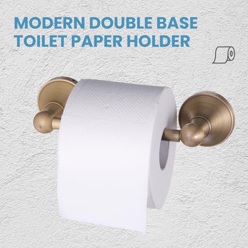 Celbon Brass Toilet Roll Holder Double Post Pivoting Antique Toilet Paper Holder Tissue Roll Wall Mounted Toilet Paper Loo Holder for Bathroom Kitchen (Brush Bronze) - Image 4