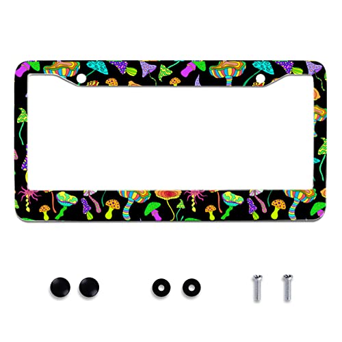 Omw2fyb Personalise Colorful Mushrooms License Plate Frames Funny License Plate Frame Car Universal Stainless Steel Accessories Cars Decor with 2 Holes and Screws Fits Standard US Vehicles Size 12.2 x 6 Inch - Image 1