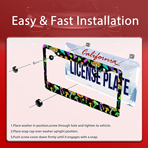 Omw2fyb Personalise Colorful Mushrooms License Plate Frames Funny License Plate Frame Car Universal Stainless Steel Accessories Cars Decor with 2 Holes and Screws Fits Standard US Vehicles Size 12.2 x 6 Inch - Image 5