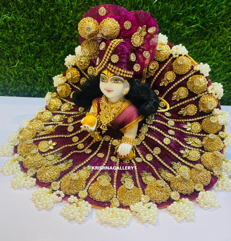 KRISHNAGALLERY1 KRISHNAGALLERY1 Laddu Gopal Kanha ji Fancy Dress Poshak for Janmashtami Full Jarkan Heavy Dress Special for Janmashtami Bday Party Funtion 2 No  - Image 2