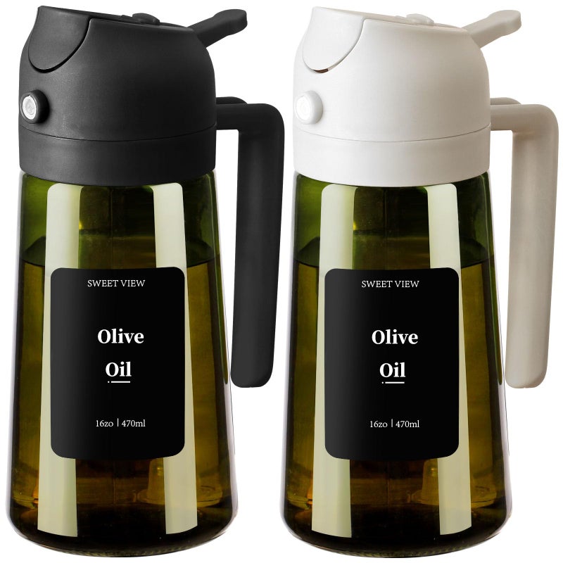 Sweet View 2Pcs Olive Oil Dispenser And Oil Sprayer - 16Oz/470Ml Glass Light-Proof Oil Pourer For Kitchen  Air Fryer  Cooking  Salad  And Bbq - Image 1