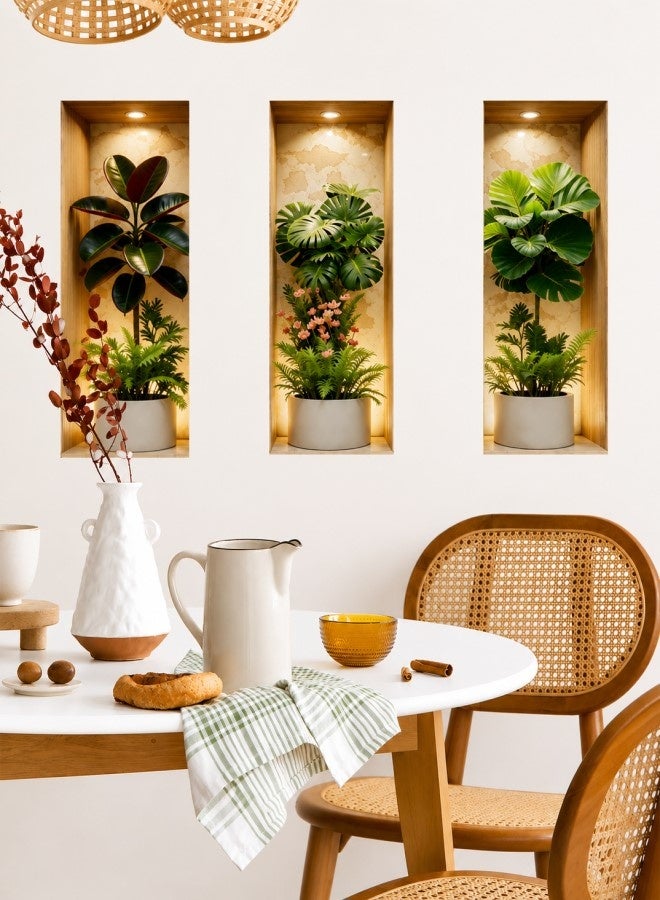INSIJAM 3D Potted Plant Wall Stickers – 1 Sheet Set with 3 Connected Designs 22x57cm, Waterproof Self-Adhesive PVC Wall Decals, Removable No Residue Home Decor for Living Room Bedroom Kitchen Bathroom Office - Image 1