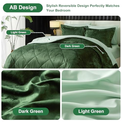 Ivellow King Comforter Set 7 Pieces Bed in a Bag Crushed Velvet Comforter Set Flannel King Green Comforter Ultra Soft Breathable Luxury Soft Warm Winter Bedding Set with Sheets Pillowcases Shams - Image 3