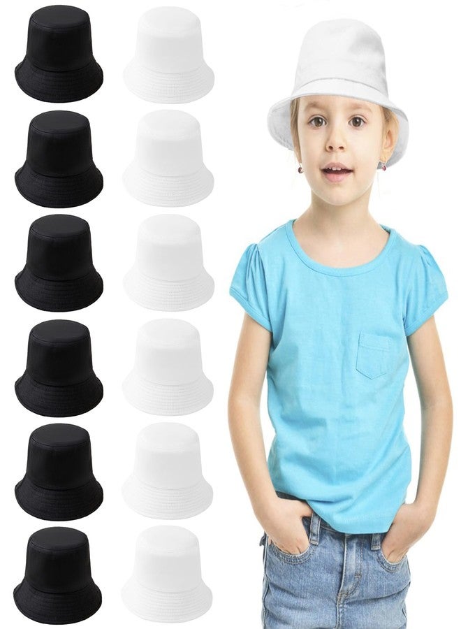 PODALOA 12 Pieces Kids Bucket Hat for Children Aged 2–6 Years, Cotton Blank Sun Hat for DIY Sublimation Tie Dye(BW) - Image 1