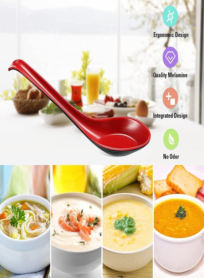 كوميكفس ملاعق شوربة آسيوية من كوميكفس، 12 قطعة، ملاعق شوربة يابانية كبيرة، ملعقة شوربة نودلز سوبا، ملعقة شوربة نودلز فو رامين، ملعقة شوربة ونتون صينية، تصميم خطافي (أحمر وأسود) - Image 4