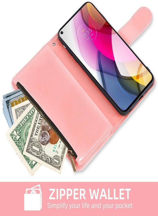أسو ويش جراب هاتف Asuwish لهاتف Moto G Stylus 2021 4G، غطاء محفظة مع واقي شاشة، حبل تعليق، حزام معصم، تصميم زهرة ماندالا، سحاب، فتحة لحامل البطاقات، متوافق مع Motorola GStylus 6.8 Stylo XT2115DL XT2115-1، لون وردي للبنات - Image 5
