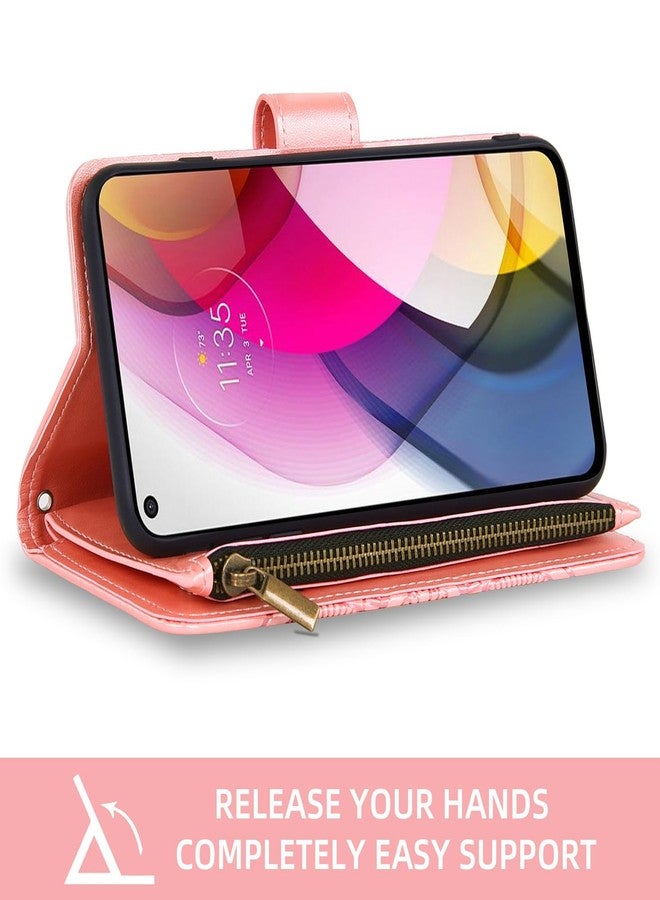 أسو ويش جراب هاتف Asuwish لهاتف Moto G Stylus 2021 4G، غطاء محفظة مع واقي شاشة، حبل تعليق، حزام معصم، تصميم زهرة ماندالا، سحاب، فتحة لحامل البطاقات، متوافق مع Motorola GStylus 6.8 Stylo XT2115DL XT2115-1، لون وردي للبنات - Image 4