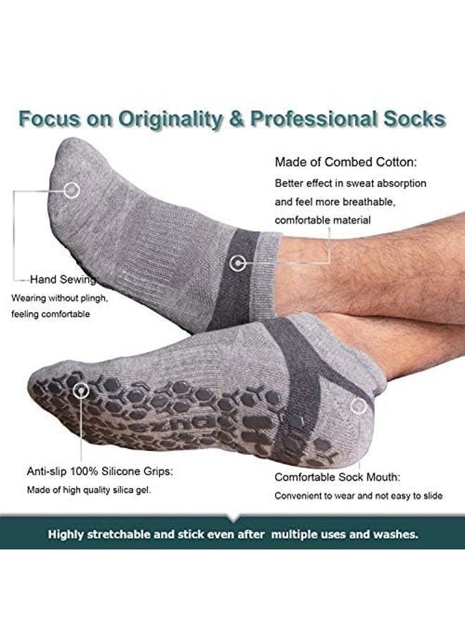 Muezna Men's Non-Slip Yoga Socks, Anti-Skid Pilates, Barre, Bikram Fitness Hospital Slipper Socks with Grips - Image 3
