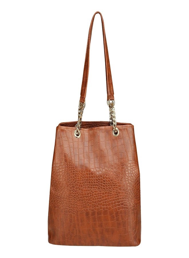 Dcozi Stylish PU Leather Brown Handbag For Women & Girls Pack of 2 - TB03 (Shoulder & Tote Bag) - Image 3