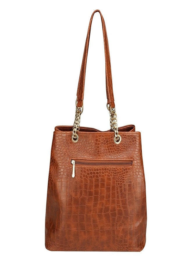 Dcozi Stylish PU Leather Brown Handbag For Women & Girls Pack of 2 - TB03 (Shoulder & Tote Bag) - Image 4