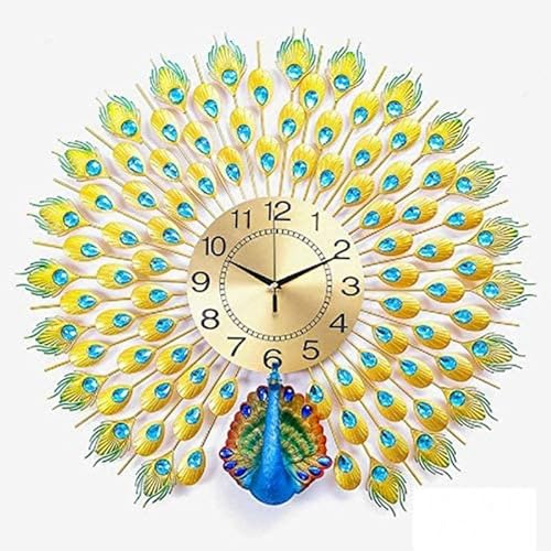VUNEXO Analog Peacock Wall Clock Big Silent Clock Home Decoration Crystal Luxury Living Room, Bedroom, Office Clock Creative Personality Art Decoration Wall Clock, Metal, Blue, Birds, 72 x 72 Cm - Image 1
