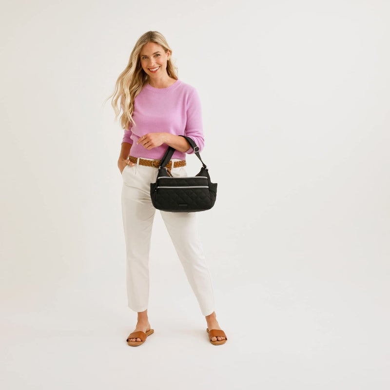 Vera Bradley Women's Performance Twill Triple Zip Shoulder Satchel Purse, Black, One Size - Image 5