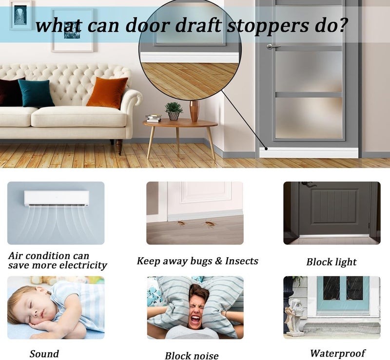 Duomama Door Draft Stopper - Adjustable Bottom Door Sweep Seal - Easy Install Weather Stripping to Block Drafts, Dust, Noise - Energy Saving Thermal - Image 2