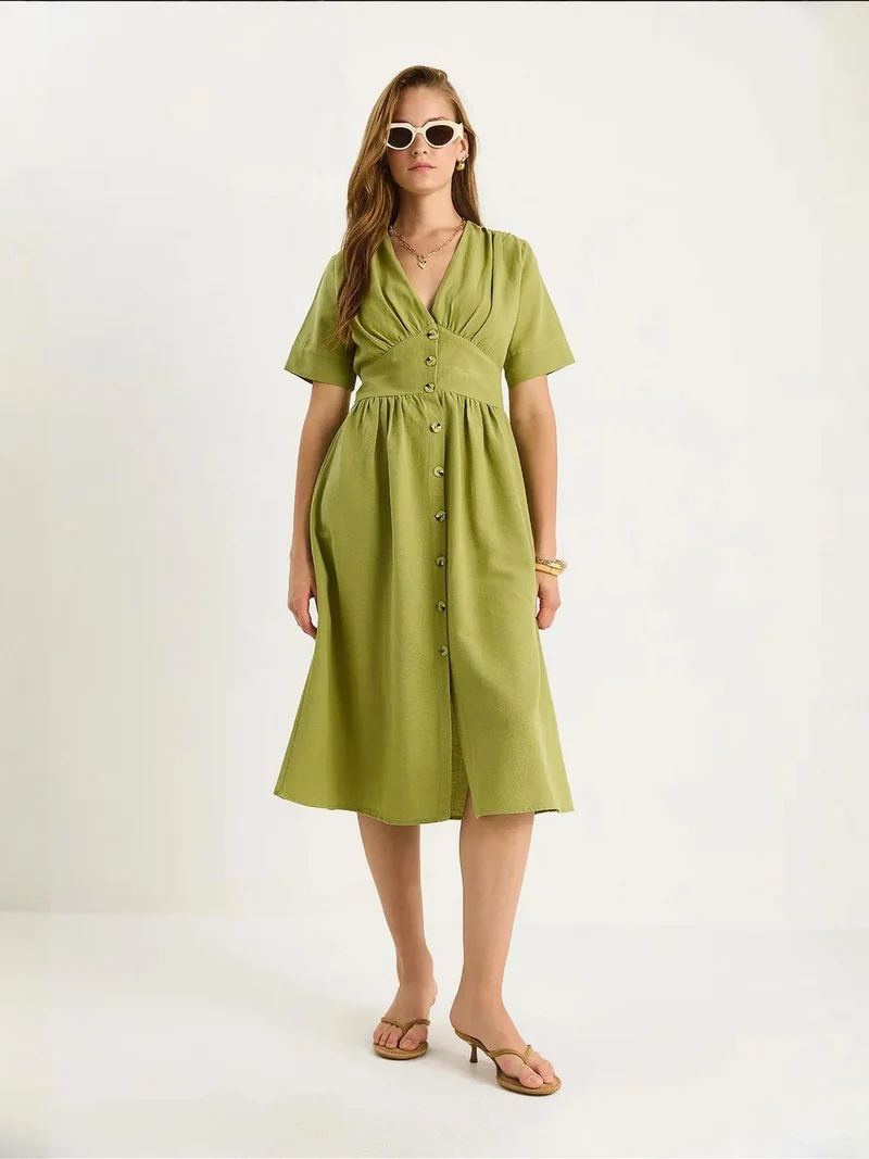 بيانكو لوتشي فستان قميص ميدي بياقة على شكل حرف  وأزرار