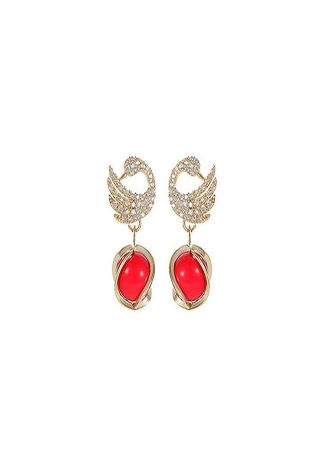AMAAL Korean Swan Earrings set for Women & Girls Ladies | Designer Statement Crystal Earing beads | Stylish Ear Rings Jewellery for woman Accessory | Valentine Gift for Girlfriend couple -267 - Image 1