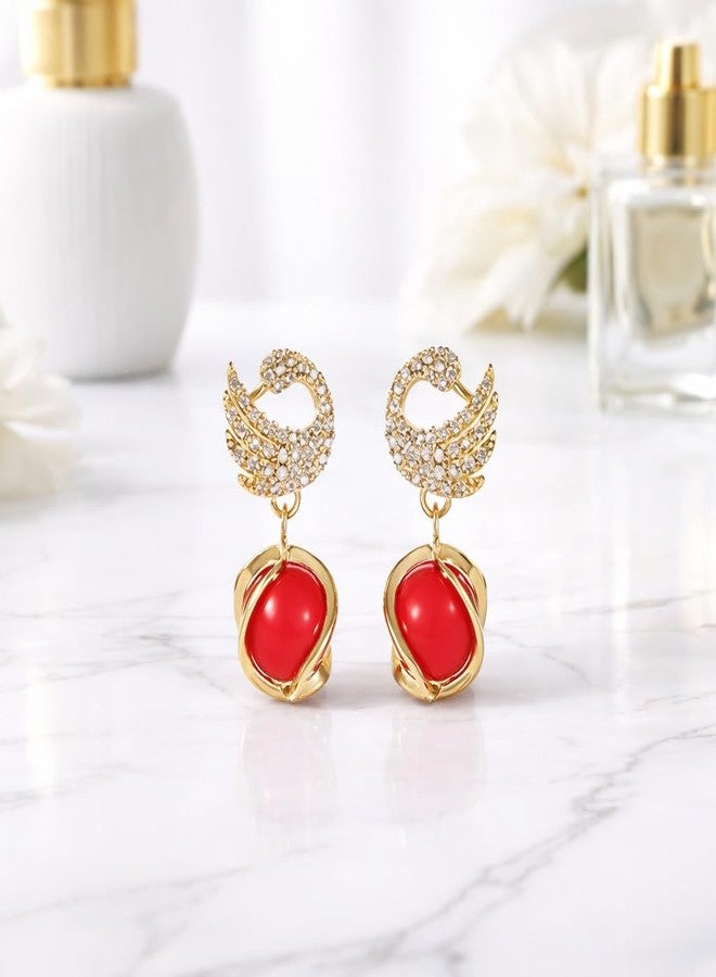 AMAAL Korean Swan Earrings set for Women & Girls Ladies | Designer Statement Crystal Earing beads | Stylish Ear Rings Jewellery for woman Accessory | Valentine Gift for Girlfriend couple -267 - Image 4
