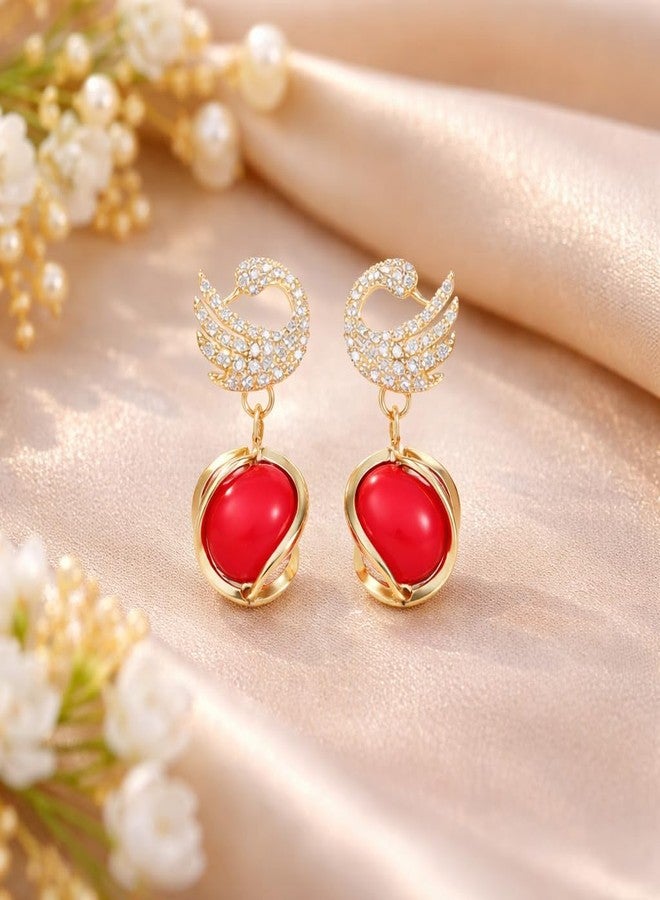 AMAAL Korean Swan Earrings set for Women & Girls Ladies | Designer Statement Crystal Earing beads | Stylish Ear Rings Jewellery for woman Accessory | Valentine Gift for Girlfriend couple -267 - Image 3