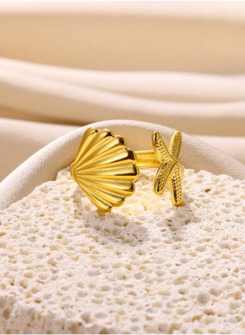 sixtyfour 18k Gold Plated Stainless Steel Ring For Women One Size  - Image 3