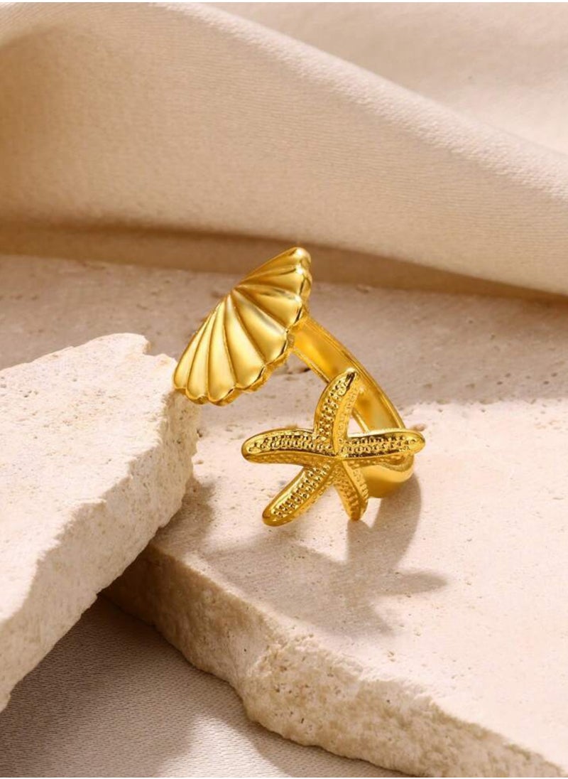 sixtyfour 18k Gold Plated Stainless Steel Ring For Women One Size  - Image 1