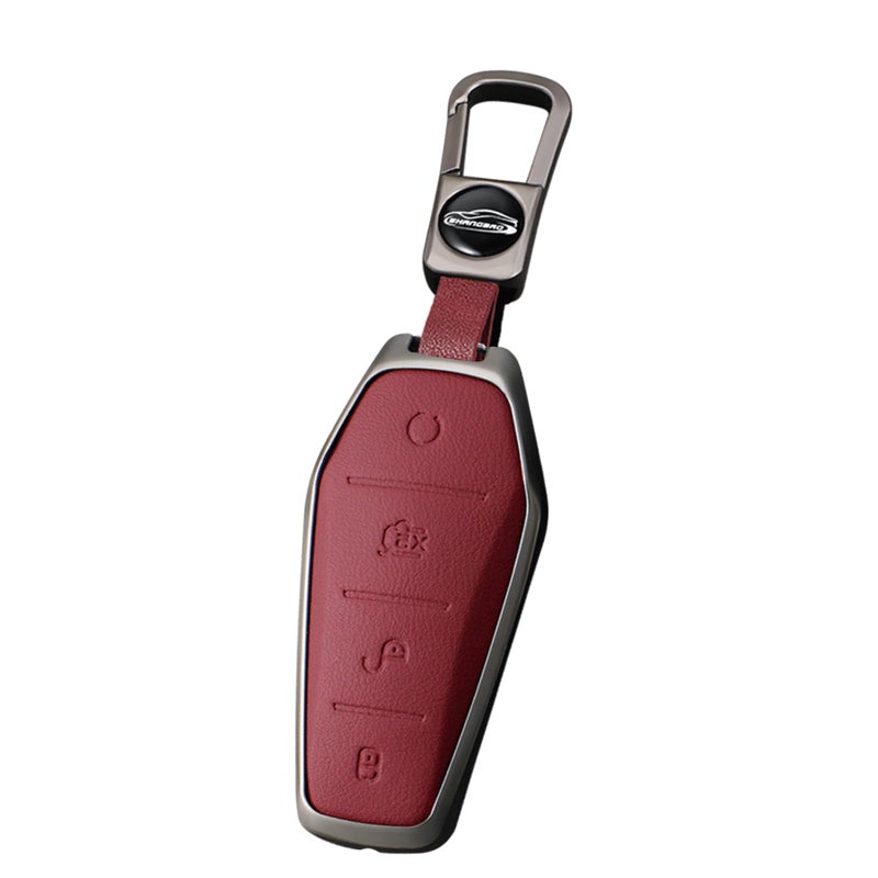Ysbxitu 4 Buttons Smart Key Fob Cover with Keychain Fit for BYD Remote Key Shell Case Compatible with BYD Han Ev Tang Dm Qin Plus Song ProMAX Yuan ATTO 3 Dolphin Key Sleeve Key HolderB Red - Image 2