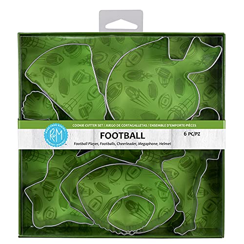 RM International Football Cookie Cutters 2 Footballs Player Helmet Cheerleader Megaphone 6Piece Set