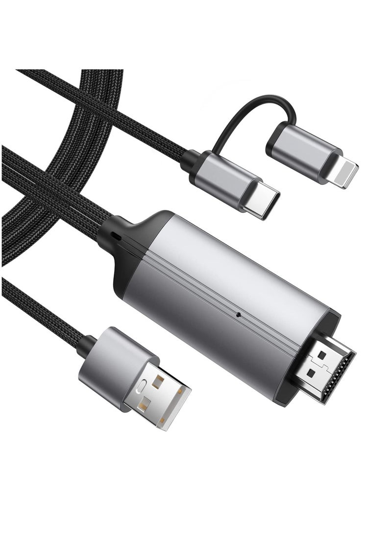 Y&D 2-in-1 Lightning to HDMI Adapter for iPhone & Android, USB C Cable, Type Cord, iPad, iPad Sync Screen Connector Directly Connect on HDTV/Monitor/Projector - (2 m)  - Image 1