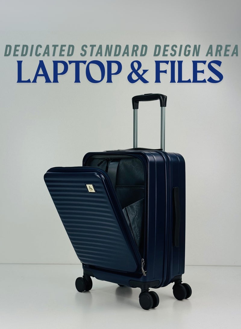 SAW & SEE STYLISH PP + PC FRONT OPEN LIGHT WEIGHT LUGGAGE BAG SET OF 3 PIECES DEDICATED LAPTOP KEEPING AREA, ANTI THEFT ZIPPER, 360 DEGREE ROTATING WHEELS AND TSA APPROVED LOCK HARD SHELL SUITCASE SET- 20"/24"/28" (12 KG-23 KG-35KG) - DARK BLUE - Image 3
