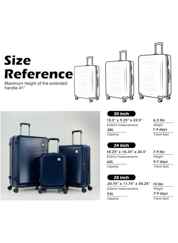 SAW & SEE STYLISH PP + PC FRONT OPEN LIGHT WEIGHT LUGGAGE BAG SET OF 3 PIECES DEDICATED LAPTOP KEEPING AREA, ANTI THEFT ZIPPER, 360 DEGREE ROTATING WHEELS AND TSA APPROVED LOCK HARD SHELL SUITCASE SET- 20"/24"/28" (12 KG-23 KG-35KG) - DARK BLUE - Image 4