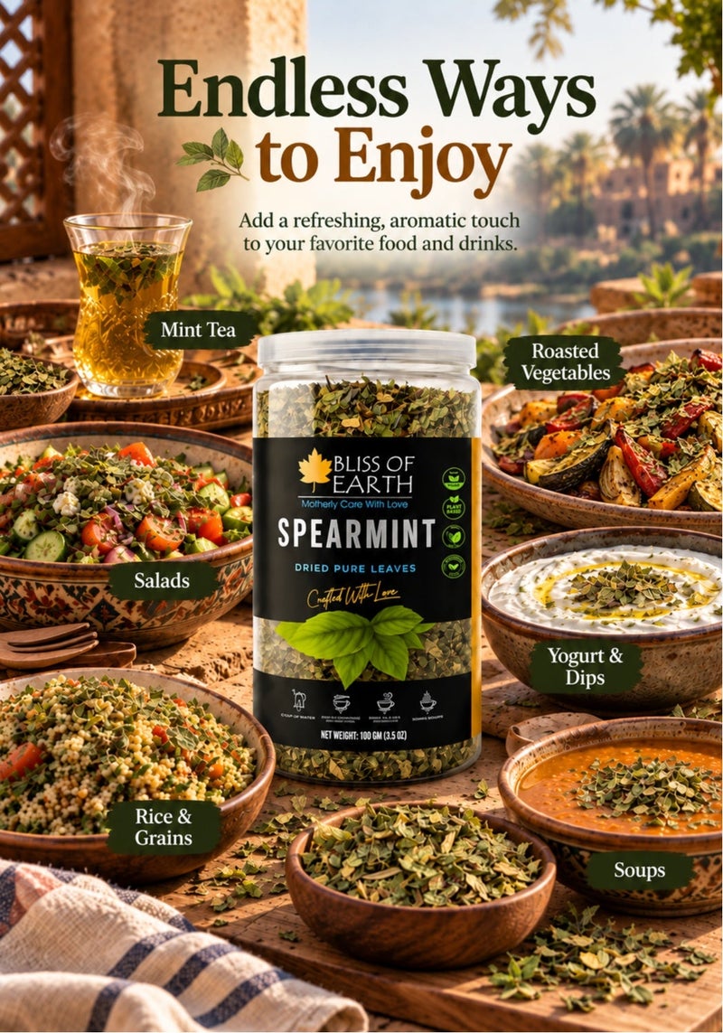 Bliss of Earth Spearmint Tea Leaves 100g | Egyptian Sun-Dried Loose-Leaf Herbal Tea for Brewing & Infusions | Premium Culinary Herb | Vegan & Caffeine-Free - Image 5