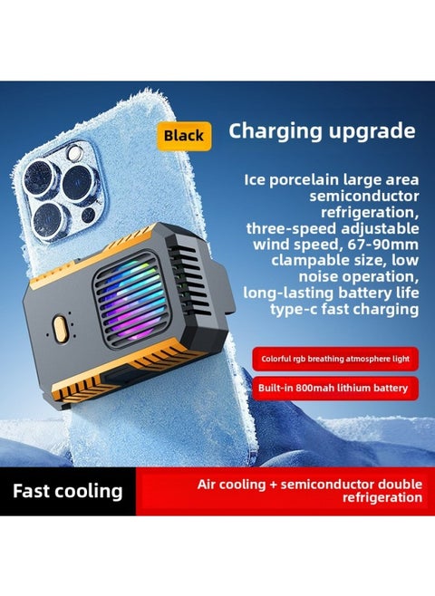 Semiconductor Mobile Phone Radiator Icing Model Back Clip Type Ice Porcelain Refrigeration Cooling Rechargeable Even Hot Plate Generation-Color:Black-[800mah Charging And Plugging With Light]