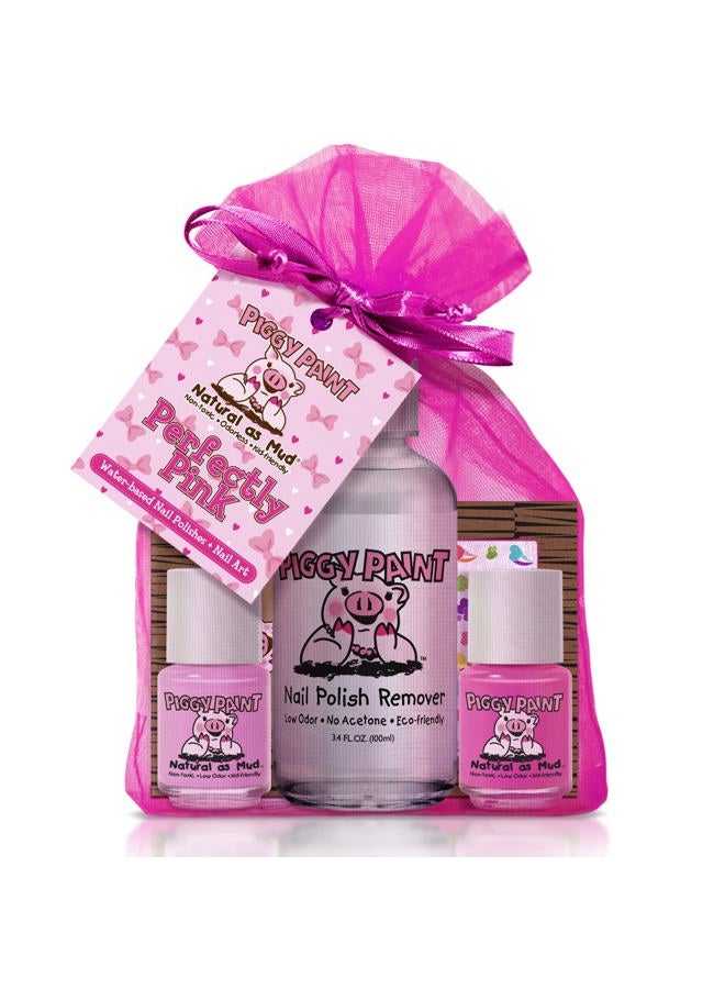 Piggy Paint طلاء أظافر بنات غير سام 100% | آمن، خالي من القسوة، نباتي، وذو رائحة منخفضة للأطفال | وردي بشكل مثالي (2 طلاء، 1 مزيل و مجموعة هدايا فن الأظافر) - Image 1