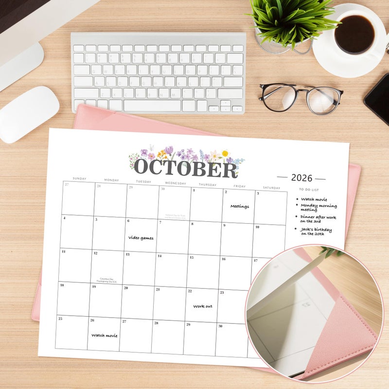 Telihao 2026 Desk Calendar - 18 Month Desktop Calendars (Jan 2026â€“Jun 2027),Large 22x17 Monthly Calendar with Home & Office Floral Desk Pad Calendars (Pink, 22*17) - Image 5