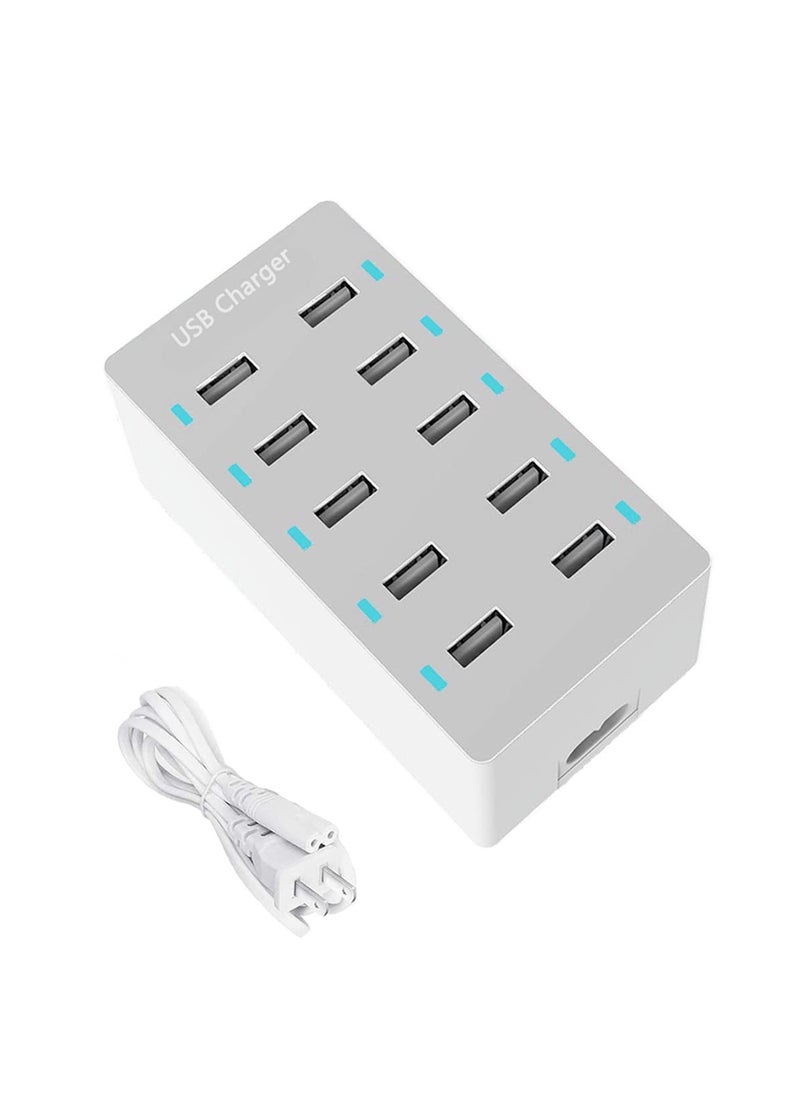 SYOSI 10 Port 50W USB Charging Station, USB Charger Hub with Rapid Charging Safety Auto Detect, Family Device Organizer, Smart USB Ports for iPhones, iPads, Samsung, Google, Tablet  - Image 1