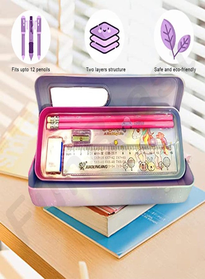 FunBlast Metal Pencil Box Case with Pencil, Eraser, Sharpener Unicorn Stationery Set Double Layer Pencil Case Stationary Organizer for Kids Birthday Return Gift for Kids (Multicolor ) - Image 5
