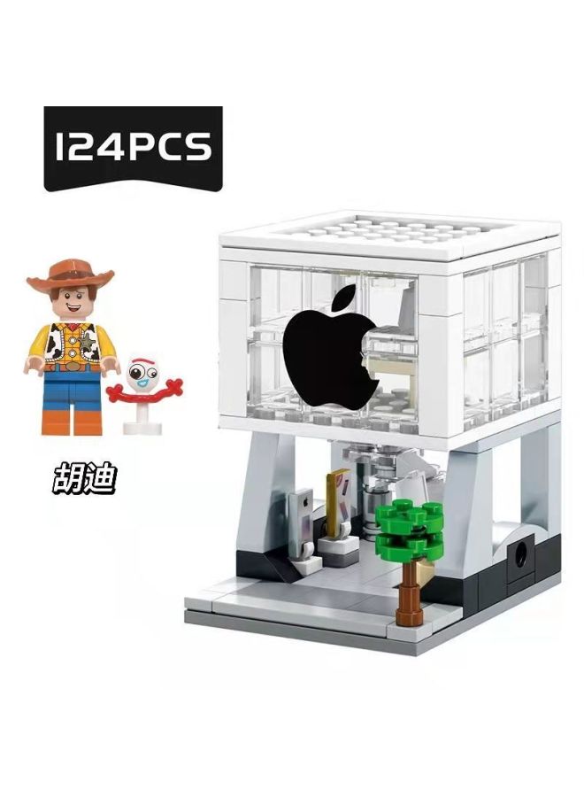 For Apple Mobile Phone Store Small Particle Building Blocks For Apple Watch Watch Watch Watch Charging Stand Doll Decoration Decoration Lights-Color:For Apple Store + Woody + Lights  - Image 1