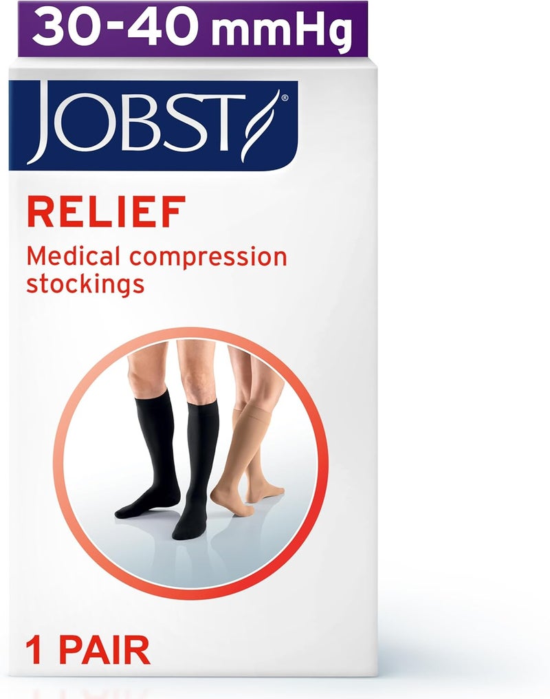 JOBST Relief Knee High Graduated Compression Socks, 30-40 mmHg - Comfortable Unisex Design - Closed Toe, Beige, X-Large Full Calf - Image 2