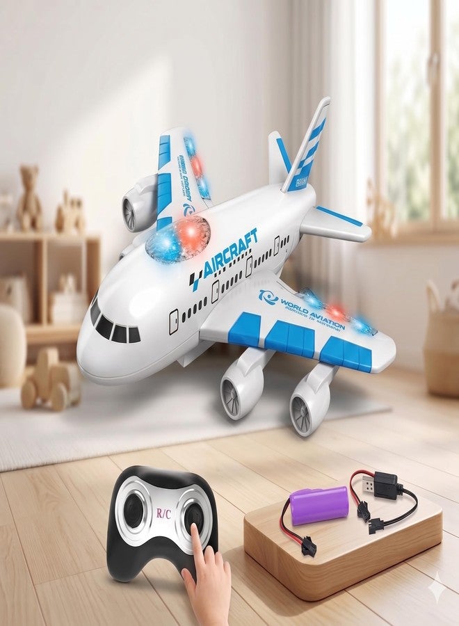 Jack Royal 4Channel Remote Aeroplane Boing RC Airbus Non Flying Toy with Light Music Airplane for Kids 4Channel Remote Aeroplane RC Aerobus Toy with Light Music Airplane for Kids (Blue) - Image 1