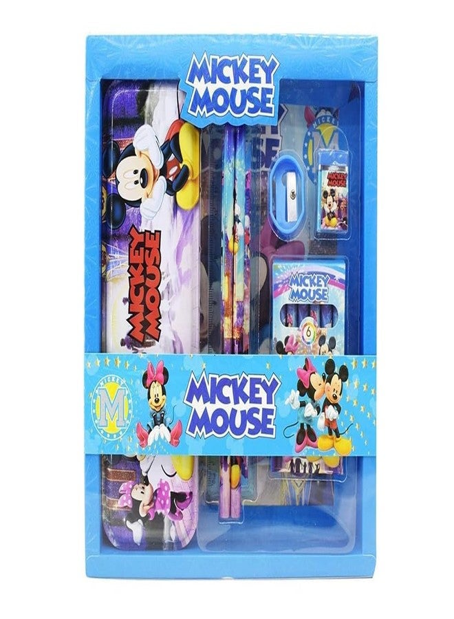 BELLABOTA Micky Mouse Stationary Kit with 1 Pencil Box Case 2 Pencils 6 Crayon Colors 2 Space Gel Pen 1 Ruler Scale Eraser Sharpener Kit for Kids (Character As Per Available) - Image 1
