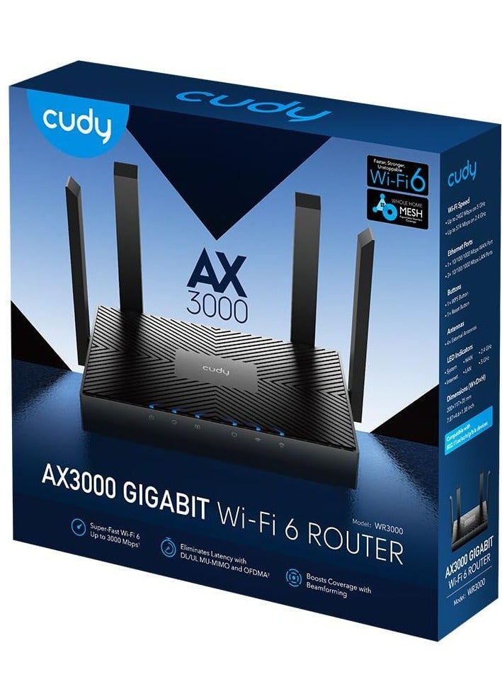 cudy AX3000 Dual Band Wi-Fi 6 Router 802.11ax 160MHz MU-MIMO OFDMA WireGuard OpenVPN WPA3 WR3000 - Image 1