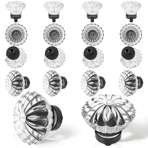 CEYMIO Oil Rubbed Bronze Crystal Cabinet Knobs 16 Pack Flower Crystals Cabinet Knobs Cabinets Knob Clear Small Pull for Closet Dresser Drawers Cupboard Wardrobe Vintage Retro Pulls Glass Old Fashioned Handle - Image 1