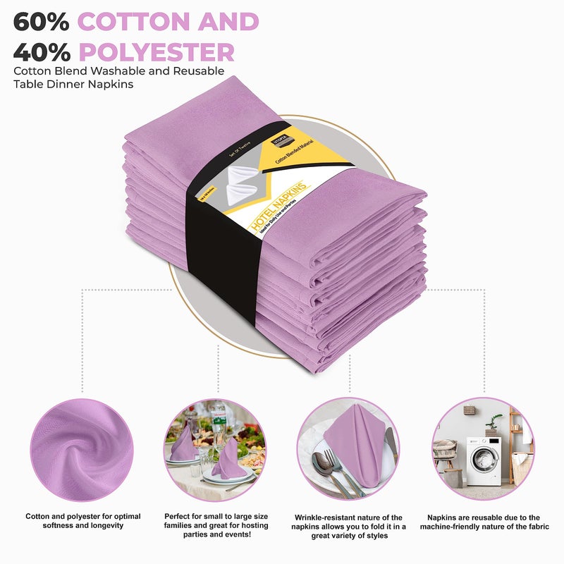 يوتوبيا كيتشين مناديل قماشية لافندر من Utopia Kitchen [عبوة من 12 قطعة مقاس 18 × 18 بوصة] مزيج قطني ماص قابل للغسل وإعادة الاستخدام لتناول العشاء في المطاعم والغداء وحفلات الزفاف والفنادق - Image 3