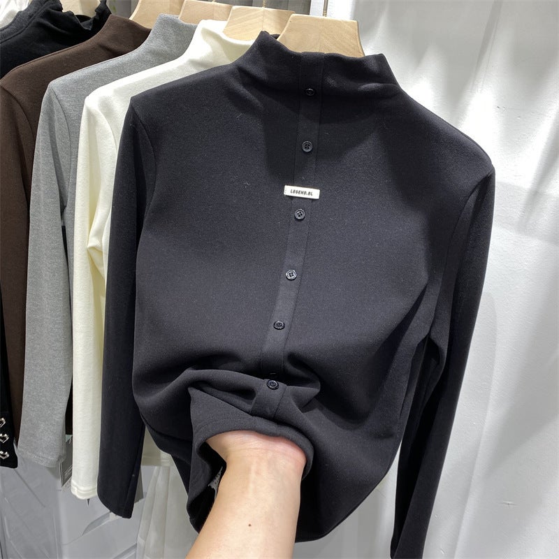 Korean Style Half Turtleneck Long-Sleeved Slim-Fitting Bottoming Shirt Versatile Inner Top - Image 1