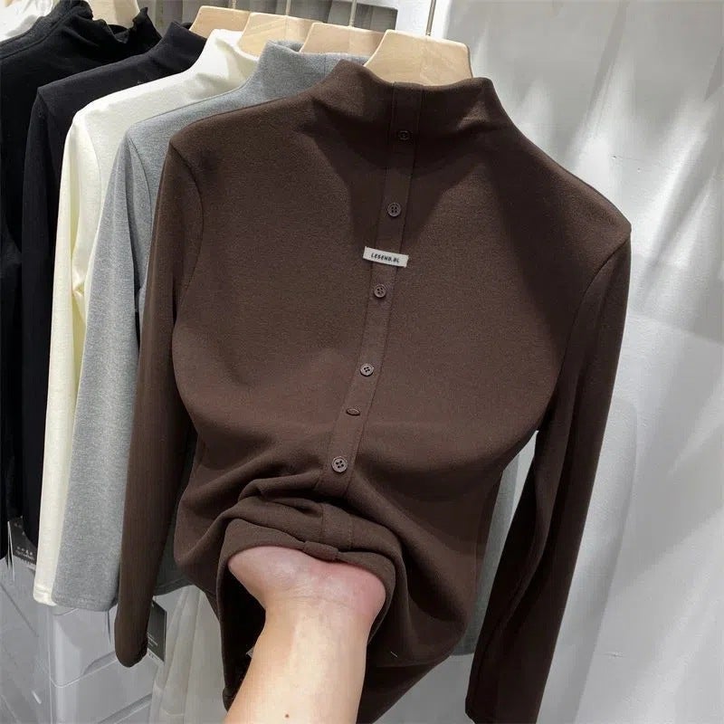 Korean Style Half Turtleneck Long-Sleeved Slim-Fitting Bottoming Shirt Versatile Inner Top - Image 2