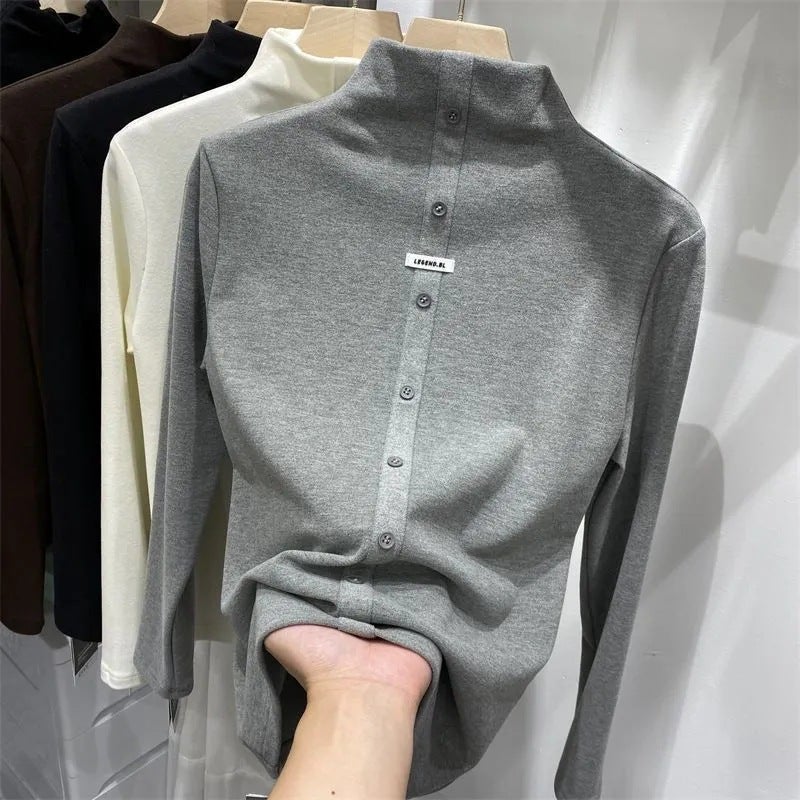 Korean Style Half Turtleneck Long-Sleeved Slim-Fitting Bottoming Shirt Versatile Inner Top - Image 3