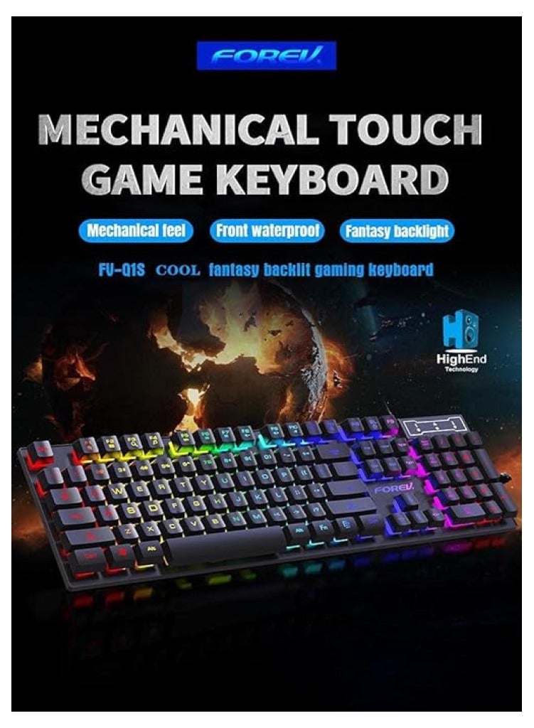 FORE FV-Q1S Wired USB Keyboard with Rainbow LED Backlight – Arabic/English Layout - Image 2