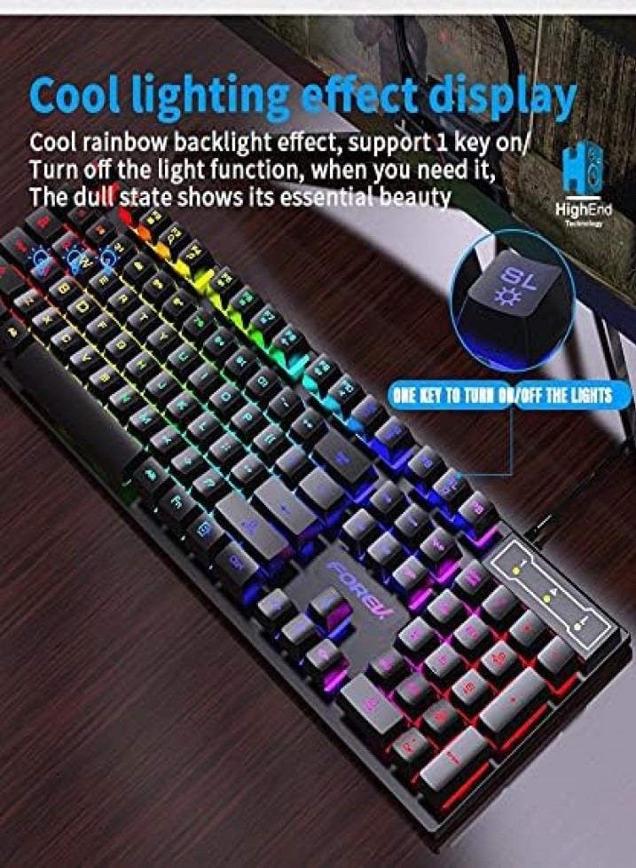FORE FV-Q1S Wired USB Keyboard with Rainbow LED Backlight – Arabic/English Layout - Image 4