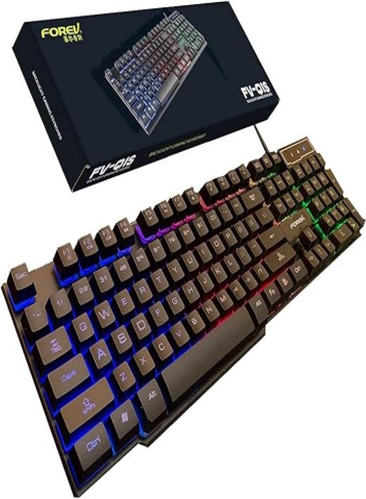FORE FV-Q1S Wired USB Keyboard with Rainbow LED Backlight – Arabic/English Layout - Image 1