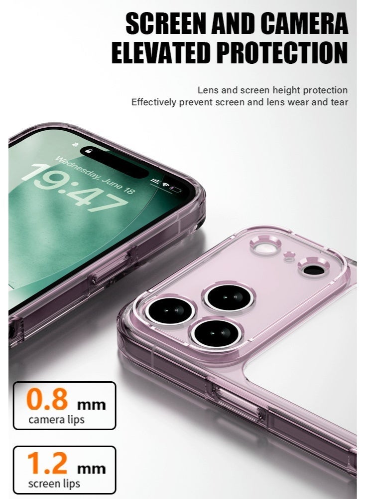 آيفون 17 برو حالة شفافة، واضحة كريستال مع 4 وسائد هوائية الزاوية ورفعت كاميرا الحرس، مكافحة الصفراء والعسكرية الصفحة مقاومة للصدمات، الوردي - Image 3